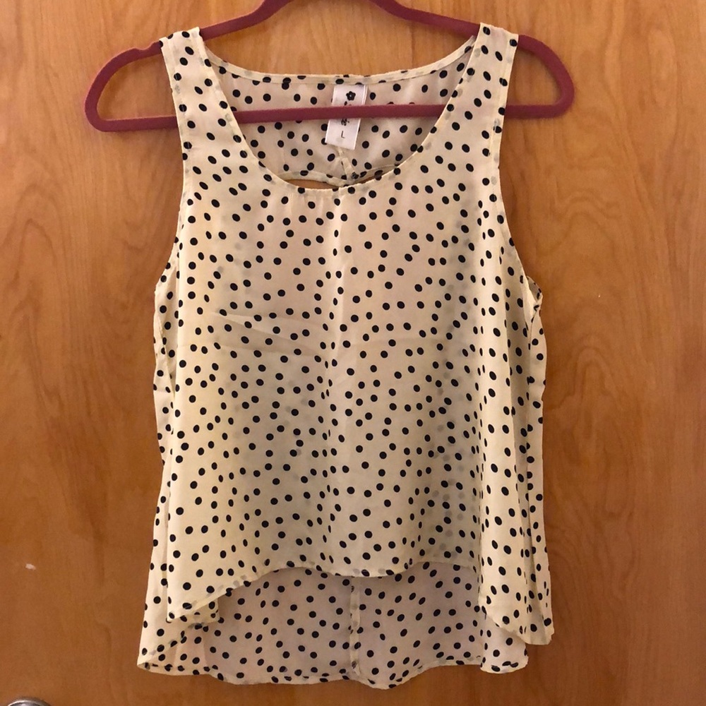 Polka dot silk tank top with heart cut out back